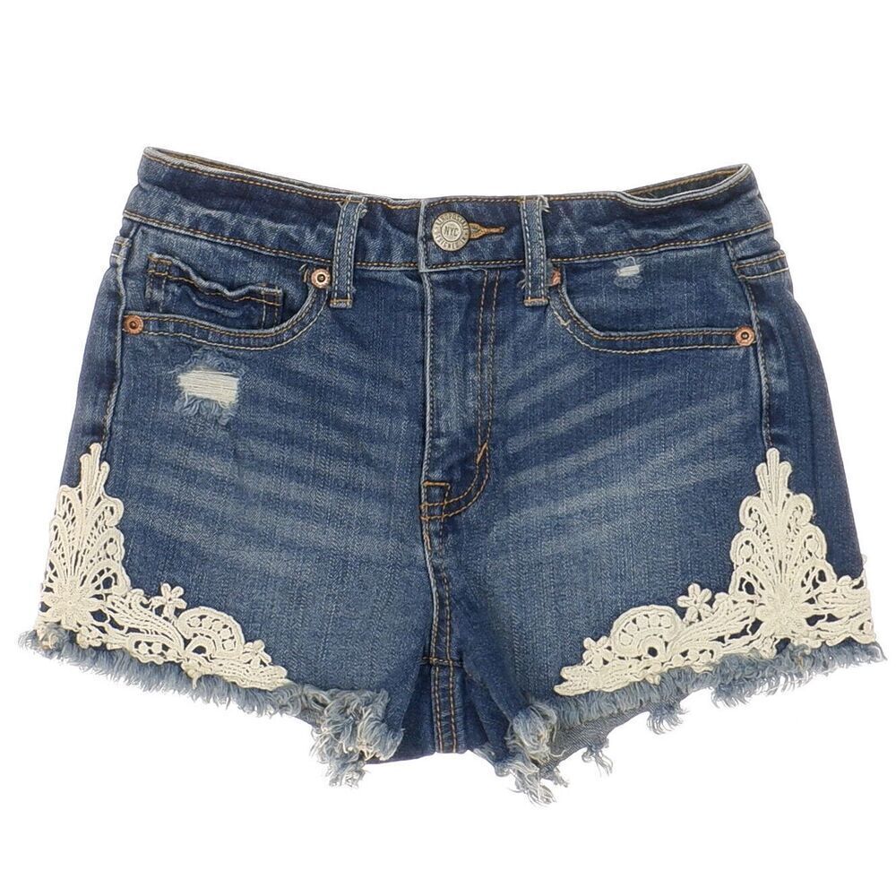 Aeropostale Shorts Juniors Size 00 W22 High Waisted Shorty Crochet Distressed